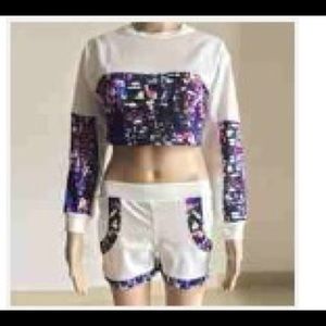 2 piece Purple Trimmed Short Pant Romper